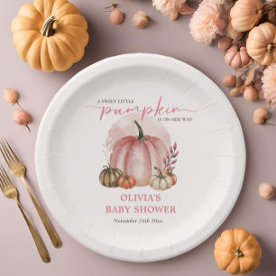 Prato De Papel Lindo Chuveiro de Bebê Menina Abóbora Rosa