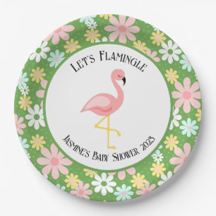 Prato De Papel Lindo Flamingo Tropical e Flor de Margarida Retro
