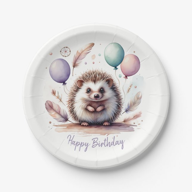 Prato De Papel Lindo Marmota em Aquarela com Balões de Aniversári (Frente)