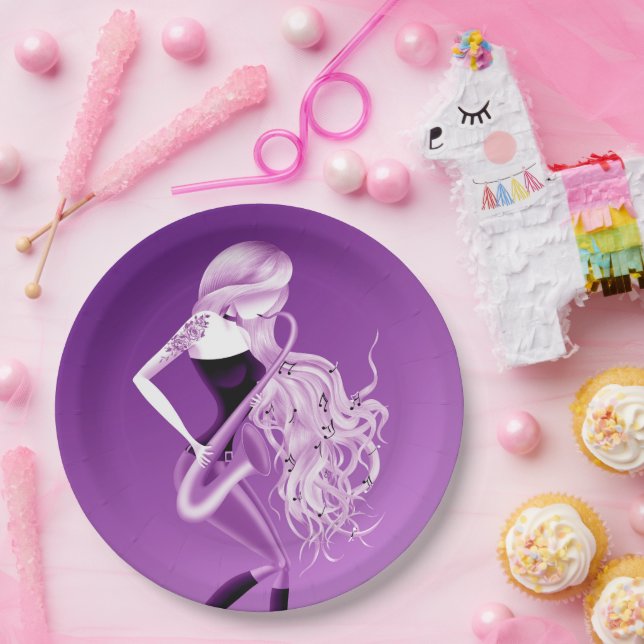 Prato De Papel Lindo monstro muçulmano saxofonista (Festa)