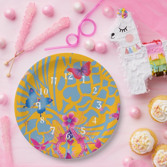 Prato De Papel Lindo padrão feminino floral incrível de borboleta (Festa)