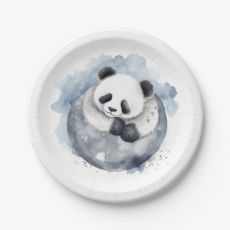 Prato De Papel Lindo Panda Sonolento Aquarela