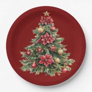 Prato De Papel Lindo Pinheiro Vermelho Natal