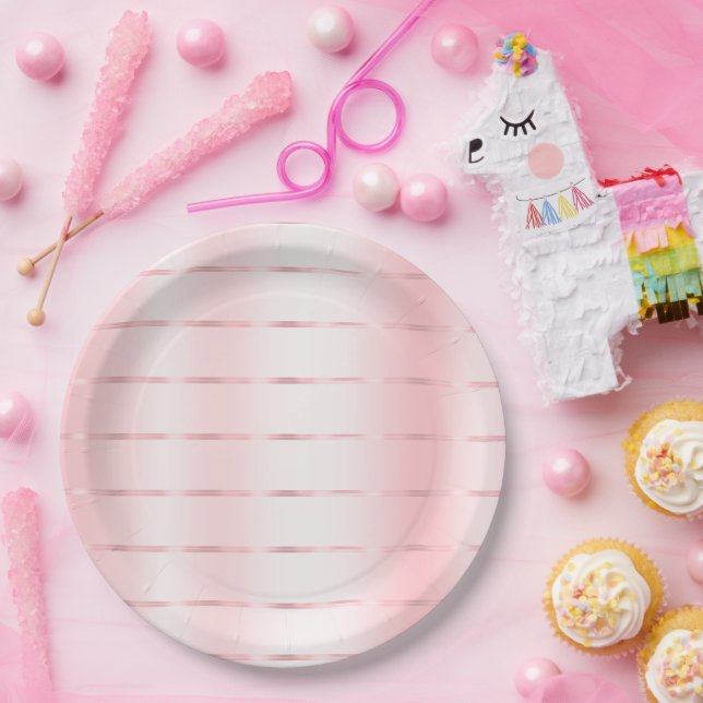 Prato De Papel Lindo Rosa Bege Glam Fita Chuveiro de Noiva (Festa)