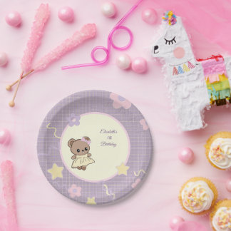 Prato De Papel Lindo ursinho kawaii feminino lilás roxo