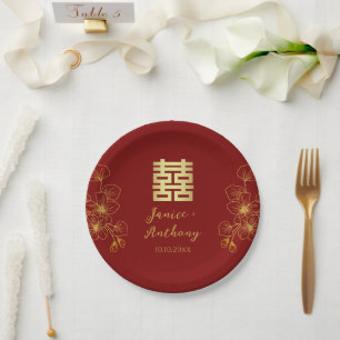 Prato De Papel Linha de flores de cerejeira chinesa casamento dou