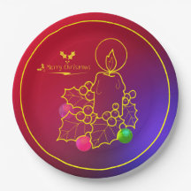 Linha Holly da Vela de Natal Desenho Vermelho e Az