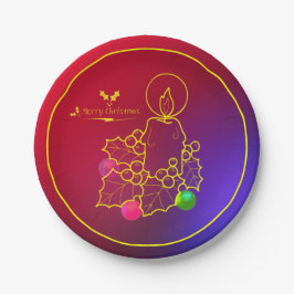 Prato De Papel Linha Holly da Vela de Natal Desenho Vermelho e Az