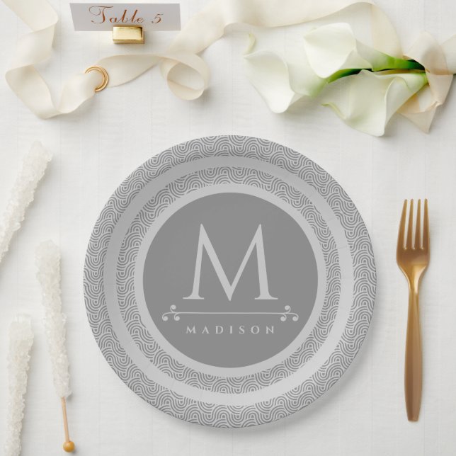 Prato De Papel Linhas Curvas Onduladas Geométricas Modernas Preta (Casamento)