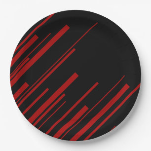 Prato De Papel Linhas Diagonais em Vermelho e Negro