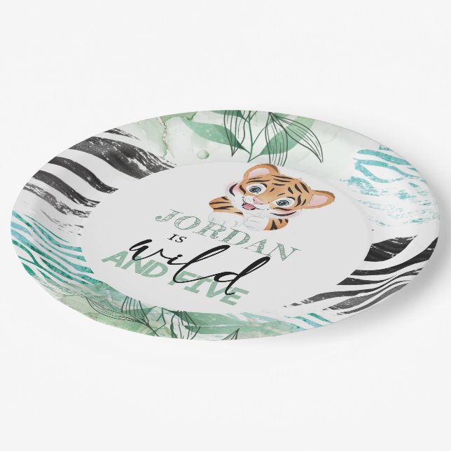 Prato De Papel Lion Jungle Personalizado 5 Birthday (Inclinado)