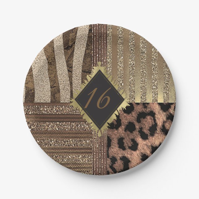 Prato De Papel Lioness Safari Jungle Glam Modern Dourado Sparkle (Frente)