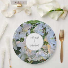 Prato De Papel Lírios Brancos Nomes de Casais de Casamento Floral
