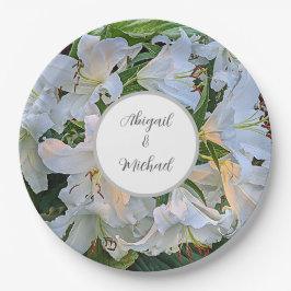 Prato De Papel Lírios Brancos Nomes de Casais de Casamento Floral