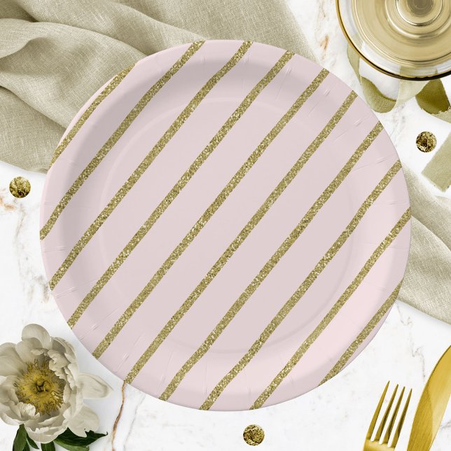 Prato De Papel Listra de Brilho Dourado Rosa Claro (Criador carregado)