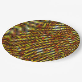 Prato De Papel Listras amarelas inclinadas com xadrez