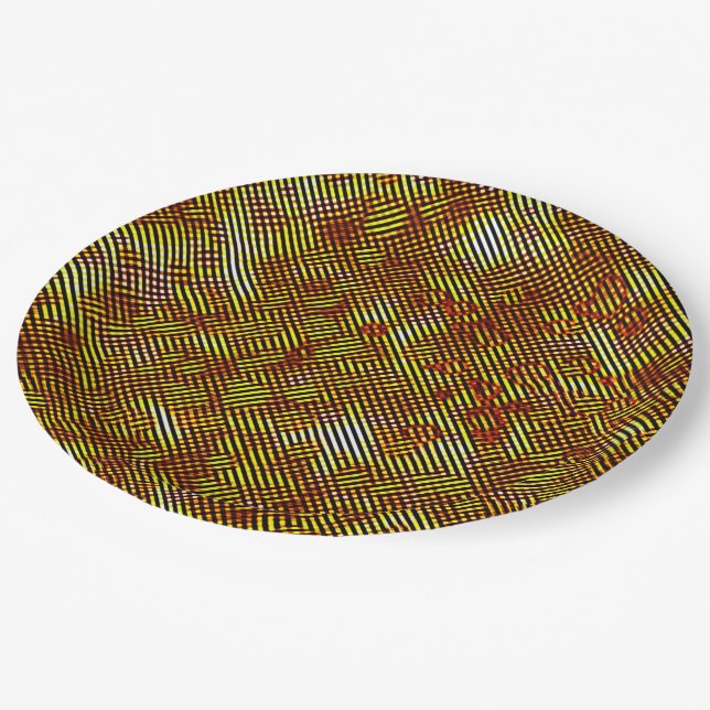 Prato De Papel Listras amarelas inclinadas com xadrez (Inclinado)