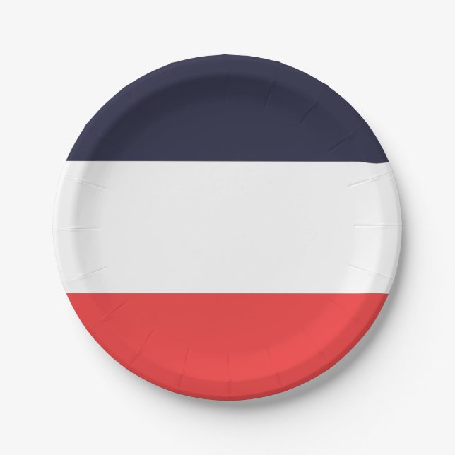 Prato De Papel Listras Azuis Brancas e Vermelhas Festa Listrado (Frente)