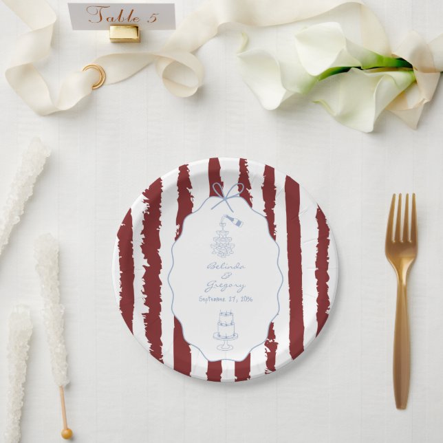Prato De Papel Listras Caprichosas Casamento Pintado à Mão  (Casamento)