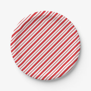Prato De Papel Listras de Candy Canes Vermelho e Branco Férias Na