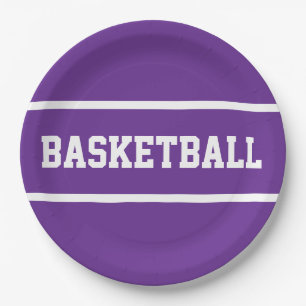 Prato De Papel Listras de texto de BASKETBALL Branco Roxo Real Es
