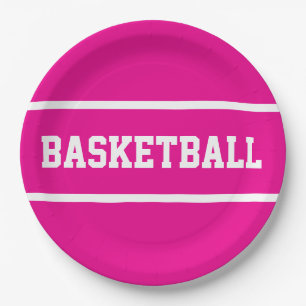 Prato De Papel Listras de texto de BASQUETE Branco Rosa Esportivo