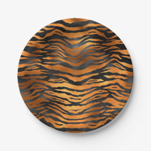 Prato De Papel Listras de tigre pretas glamorosas em tons marrons