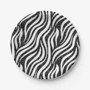 Prato De Papel Listras de Zebra Brilho Preto Impressão de Animais