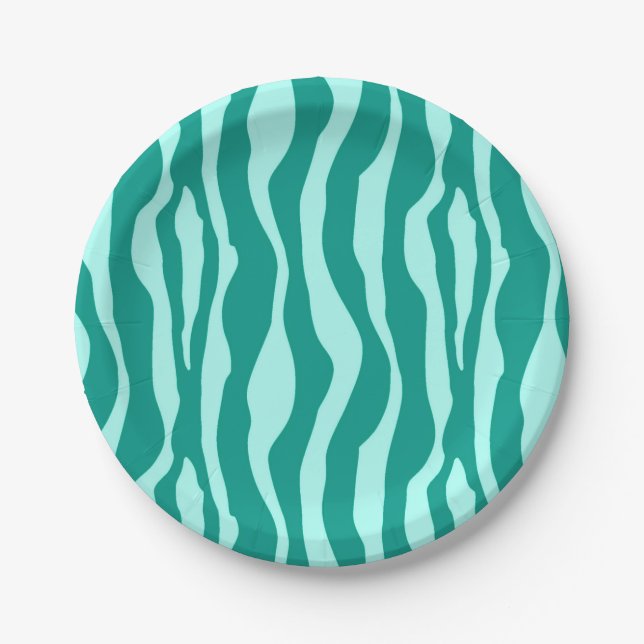 Prato De Papel Listras de zebra - Turquesa e Água (Frente)