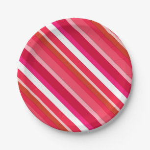 Prato De Papel Listras doces em camadas - vermelha, rosa e branca