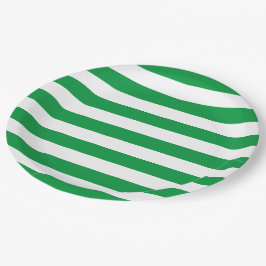 Prato De Papel Listras Grossas e Negritas em Verde e Branco