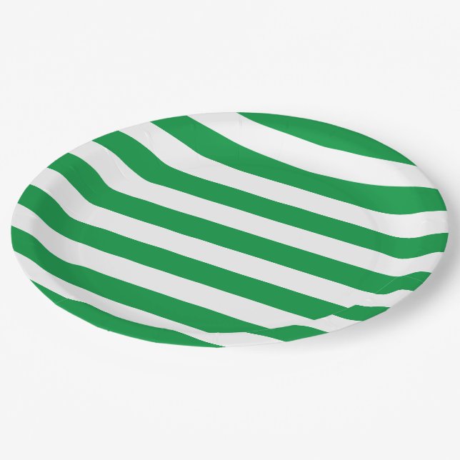 Prato De Papel Listras Grossas e Negritas em Verde e Branco (Inclinado)