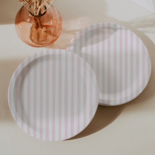 Prato De Papel Listras Orgânicas Rosa Feminino de Aniversário