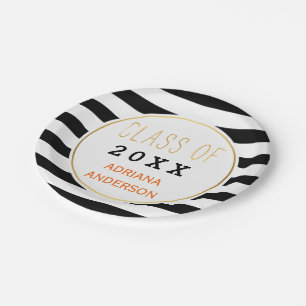 Prato De Papel Listras pretas e brancas Graduação turma de 2026