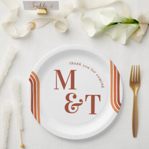 Prato De Papel Listras retrô dos anos setenta laranja Monograma
