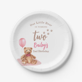 Prato De Papel Little Bear Pink Any Age Birthday
