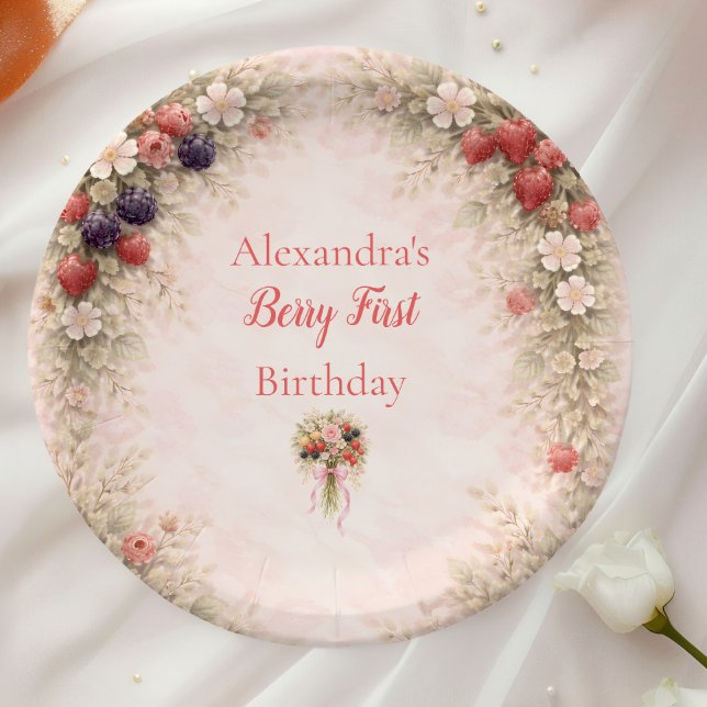 Prato De Papel Little Berry Celebration 1st Birthday (Criador carregado)