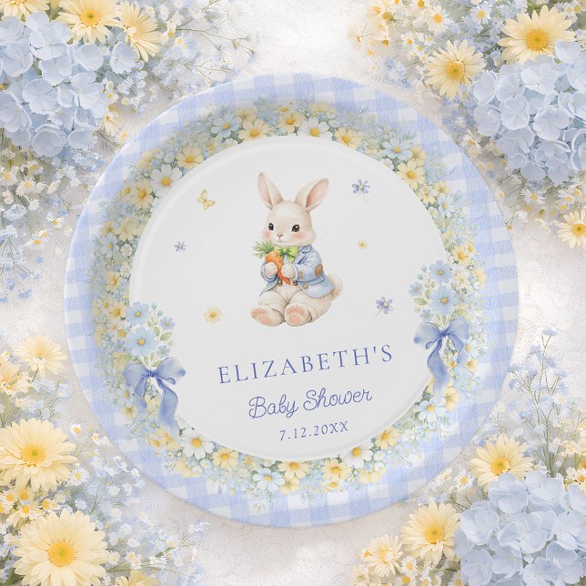 Prato De Papel Little Bunny Gingham Boy Baby Shower (Criador carregado)