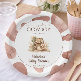 Prato De Papel Little Cowboy Texas Cow Print Boy Baby Shower