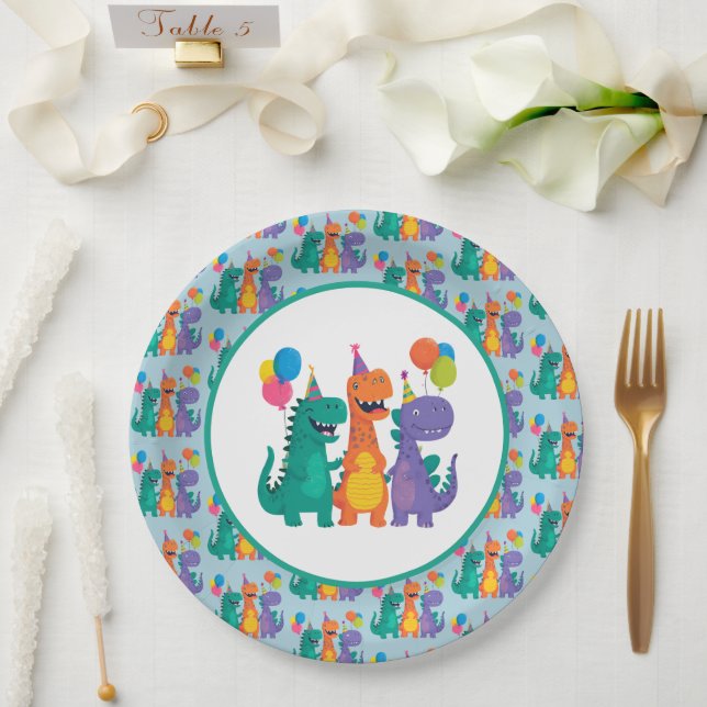 Prato De Papel Little Dino 1st Birthday Paper Plate (Casamento)