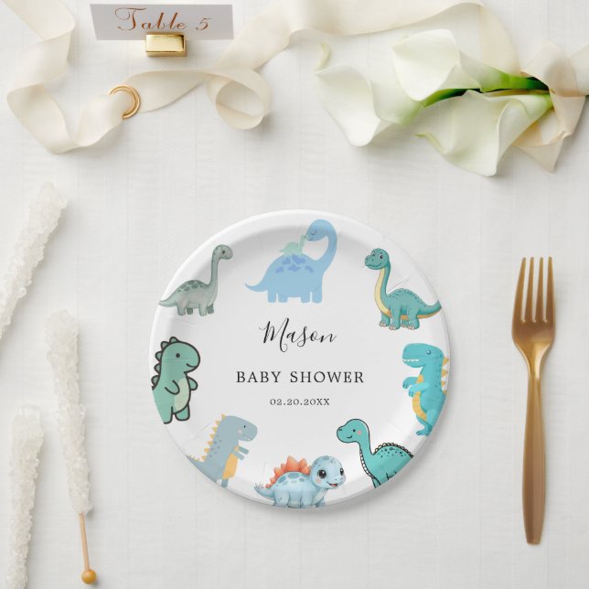 Prato De Papel Little Dinosaur Cute Baby Shower (Casamento)