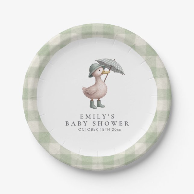 Prato De Papel Little Duckling Green Gender Neutral Baby Shower (Frente)