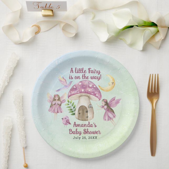 Prato De Papel Little Fairy Whimsical Baby Shower (Casamento)