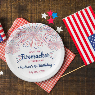 Prato De Papel Little Firecracker 4th Of July 1st Birthday