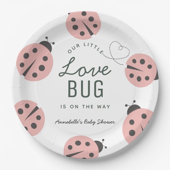 Prato De Papel Little Love Bug Pink Ladybug Baby Shower (Frente)