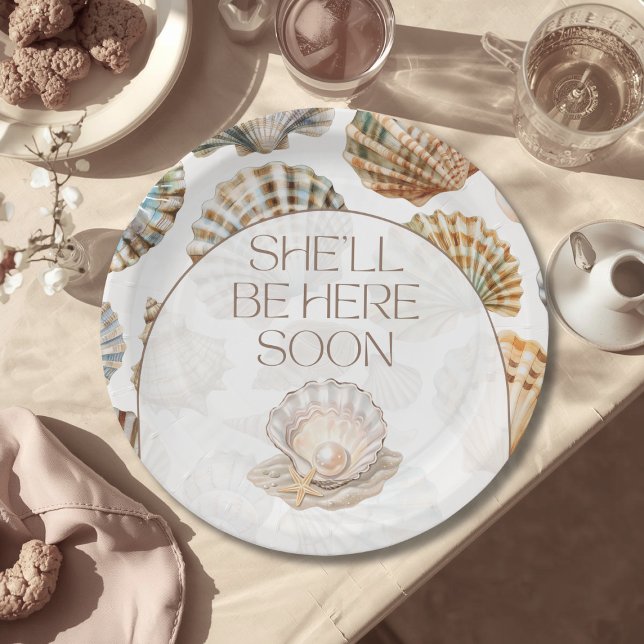 Prato De Papel Little Pearl Under The Sea You Soon Baby Shower (Criador carregado)