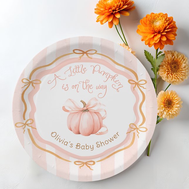 Prato De Papel Little Pumpkin on the Way Orange Baby Shower (Criador carregado)