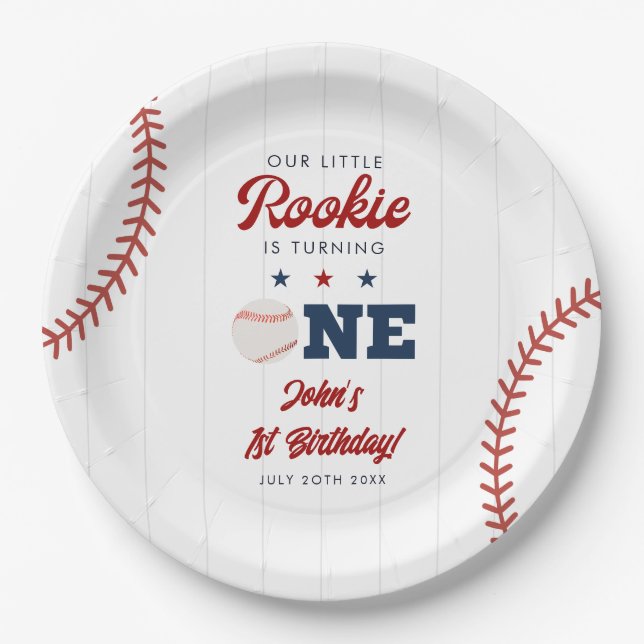 Prato De Papel Little Rookie Baseball 1st Birthday (Frente)