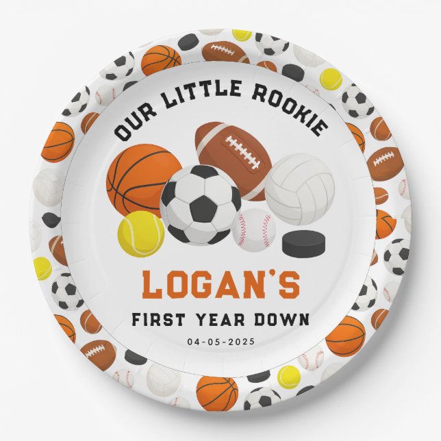 Prato De Papel Little Rookie Sports 1st Birthday Party | All-Star (Frente)