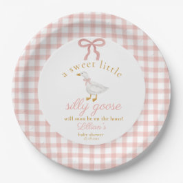 Prato De Papel Little Silly Goose Blush Pink Gingham Baby Shower
